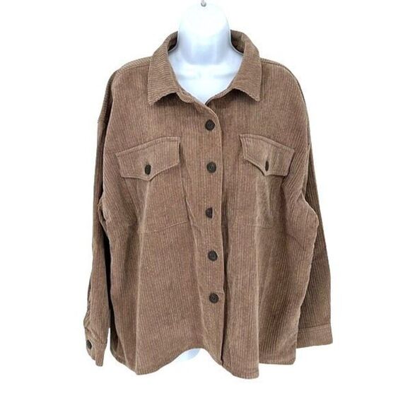 Ci Sono Corduroy Collection Womens Long Sleeve Button Up Shirt Jacket Brown XL - Picture 1 of 8
